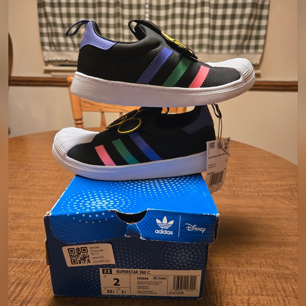 Brand new!! NWT & in the box, Adidas x Disney collab superstar shoes size 2